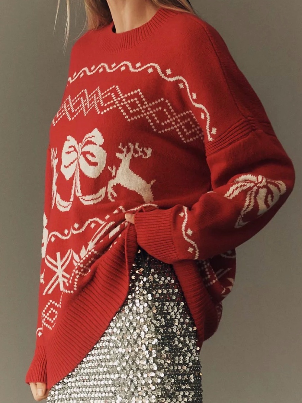 NWT Maeve Red Fair Isle Reindeer Crewneck Sweater